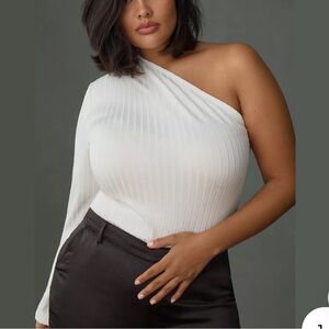 Anthropologie White Ribbed Women's Top Size 1X